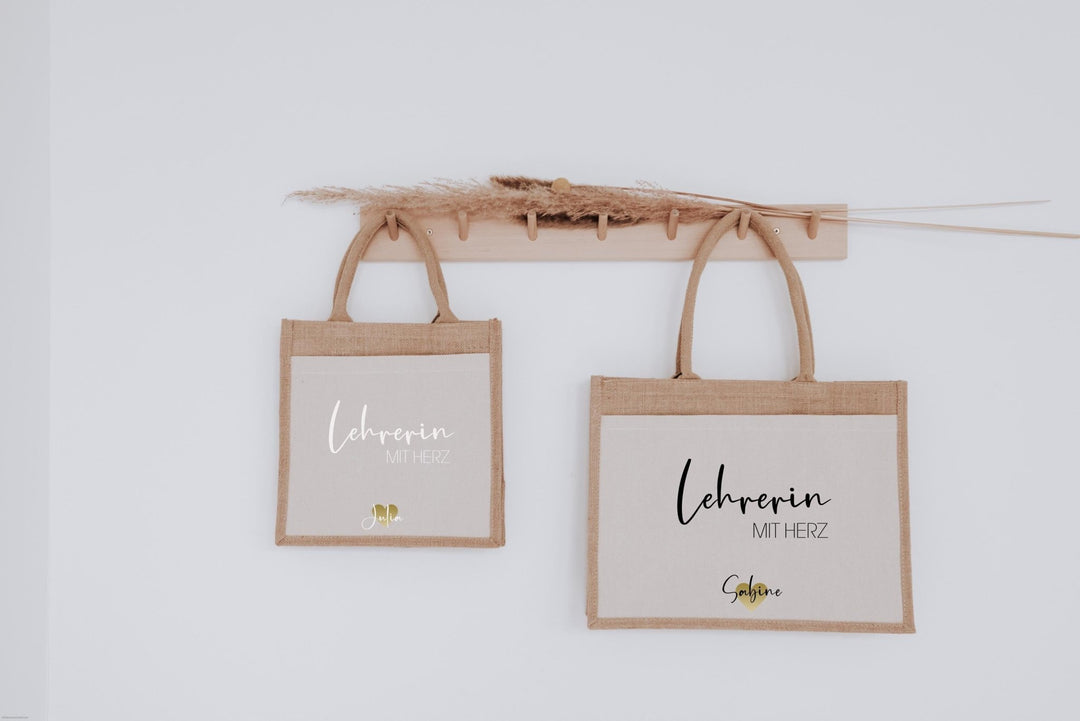 Personalisierte Jutetasche Lehrerin mit Herz - Jellies Design