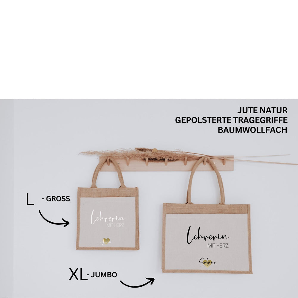 Personalisierte Jutetasche Lehrerin mit Herz - Jellies Design