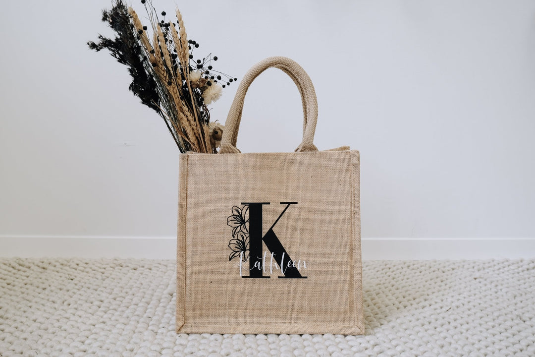Jutetasche in natur mit Monogramm, personalisierbar - Jellies Design