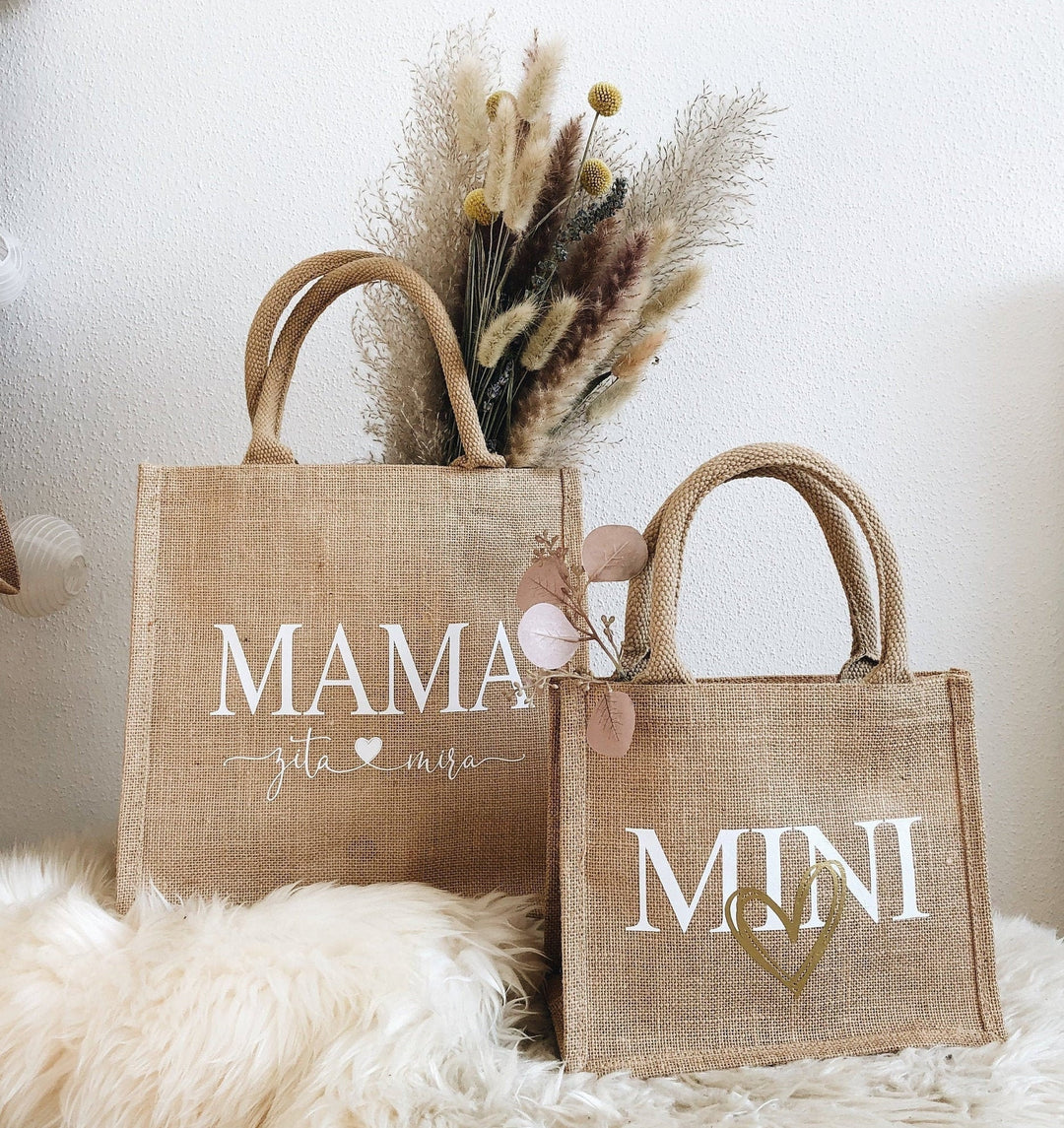 Jutetasche personalisierbar, "Mama und/oder Kind" - JelliesDesign - Jute Bag - Totes