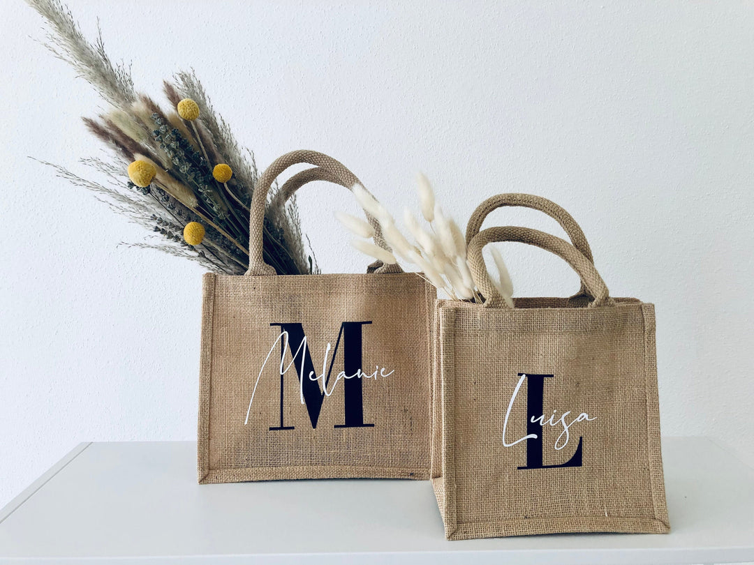 Jutetasche in natur mit Monogramm, personalisierbar - JelliesDesign - Jute Bag - Totes