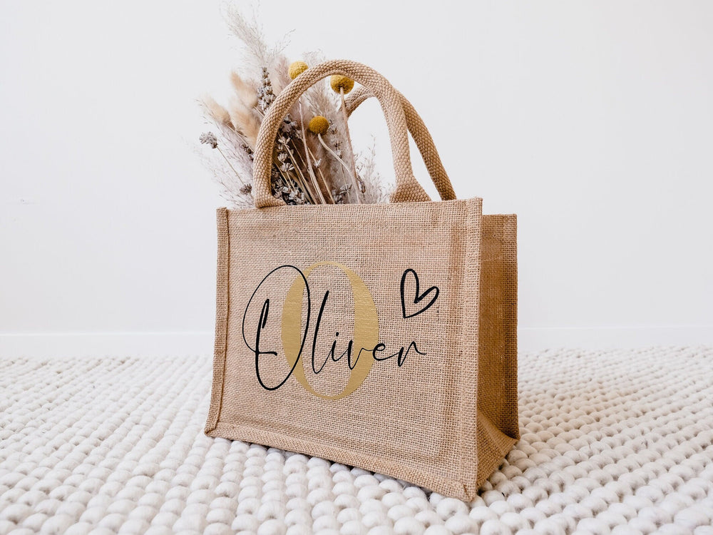 Jutetasche in natur mit Monogramm, personalisierbar - JelliesDesign - Jute Bag - Totes