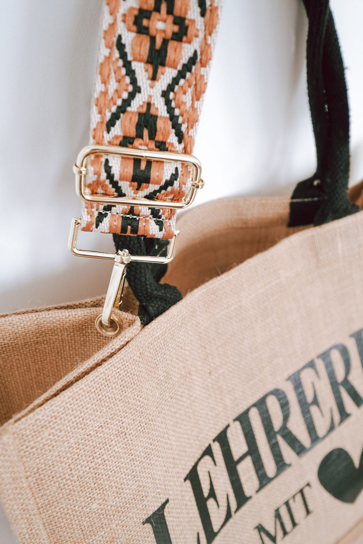 Jutetasche mit besticktem Taschengurt "Ethno Design", personalisierbar - JelliesDesign - Jute Bag - Totes