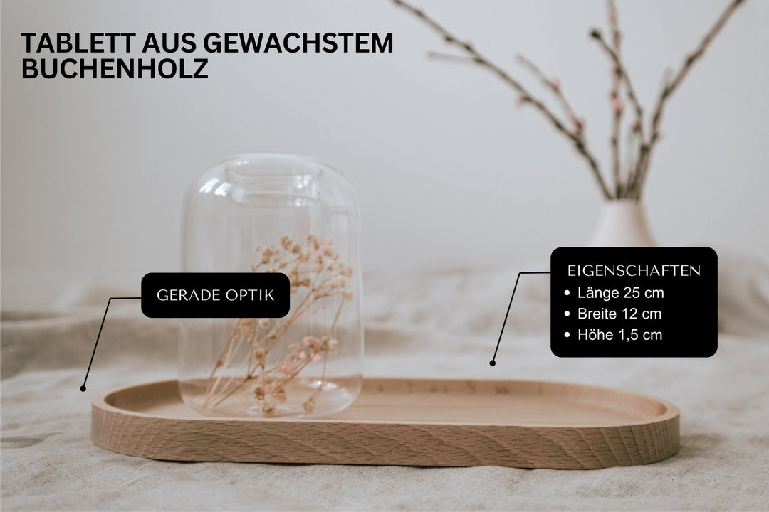 Holztablett aus Buche mit Gravur "einatmen, ausatmen, lächeln" – personalisierte Geschenkidee für Erzieherin oder Freundin, in 2 Größen - Jellies Design