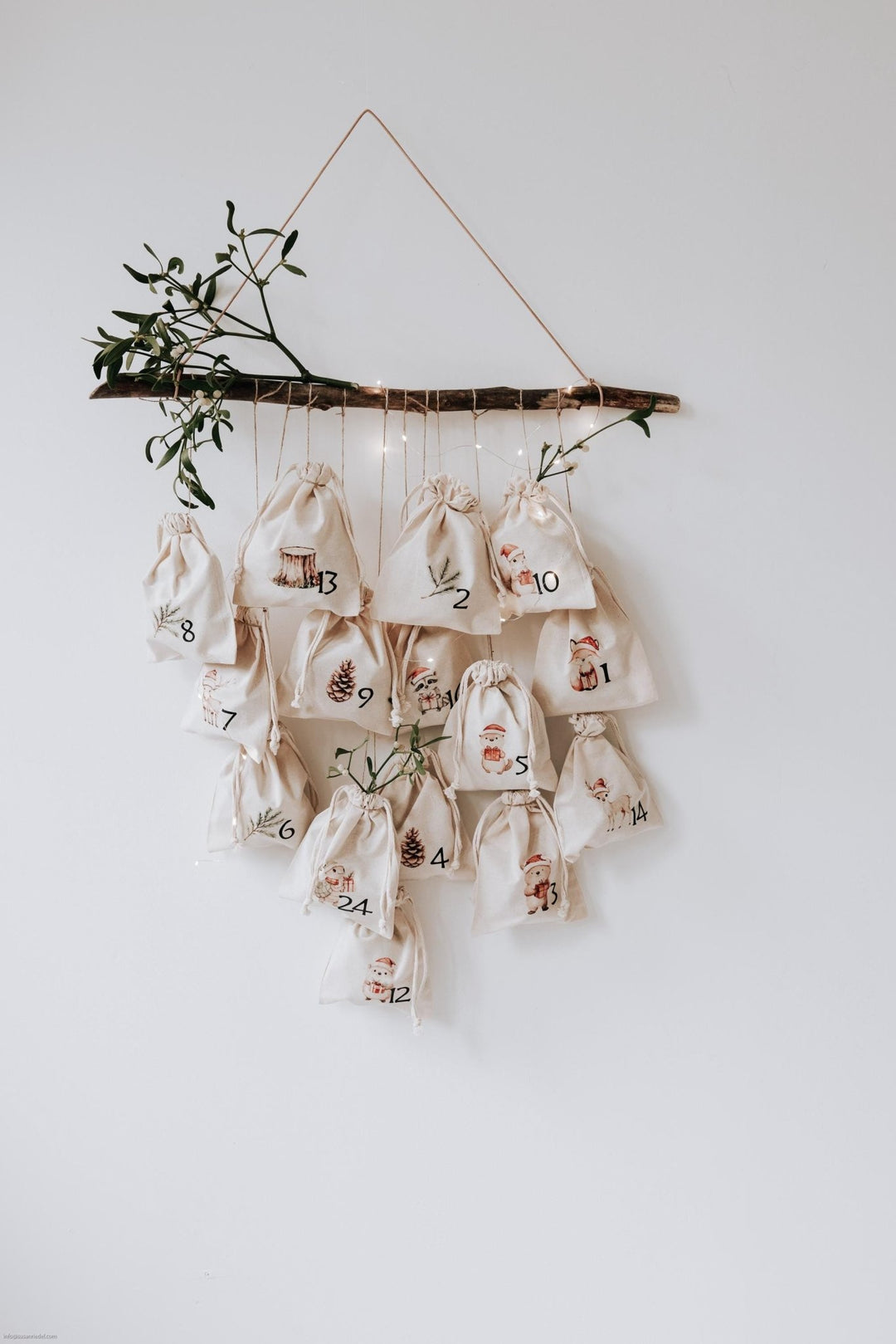 Adventskalender Baumwollsäckchen Set (24 Stk), bedruckbare Baumwollbeutel in 2 Größen, bedruckt oder DIY Bügelbild, nachhaltig zertifiziert. - Jellies Design