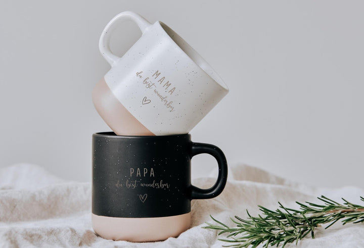 Personalisierte Keramiktasse Mama du bist wunderbar oder für Papa - Jellies Design