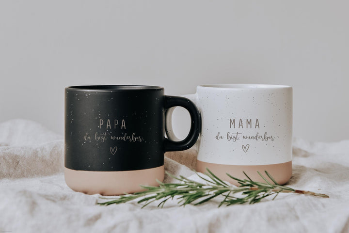 Personalisierte Keramiktasse Mama du bist wunderbar oder für Papa - Jellies Design
