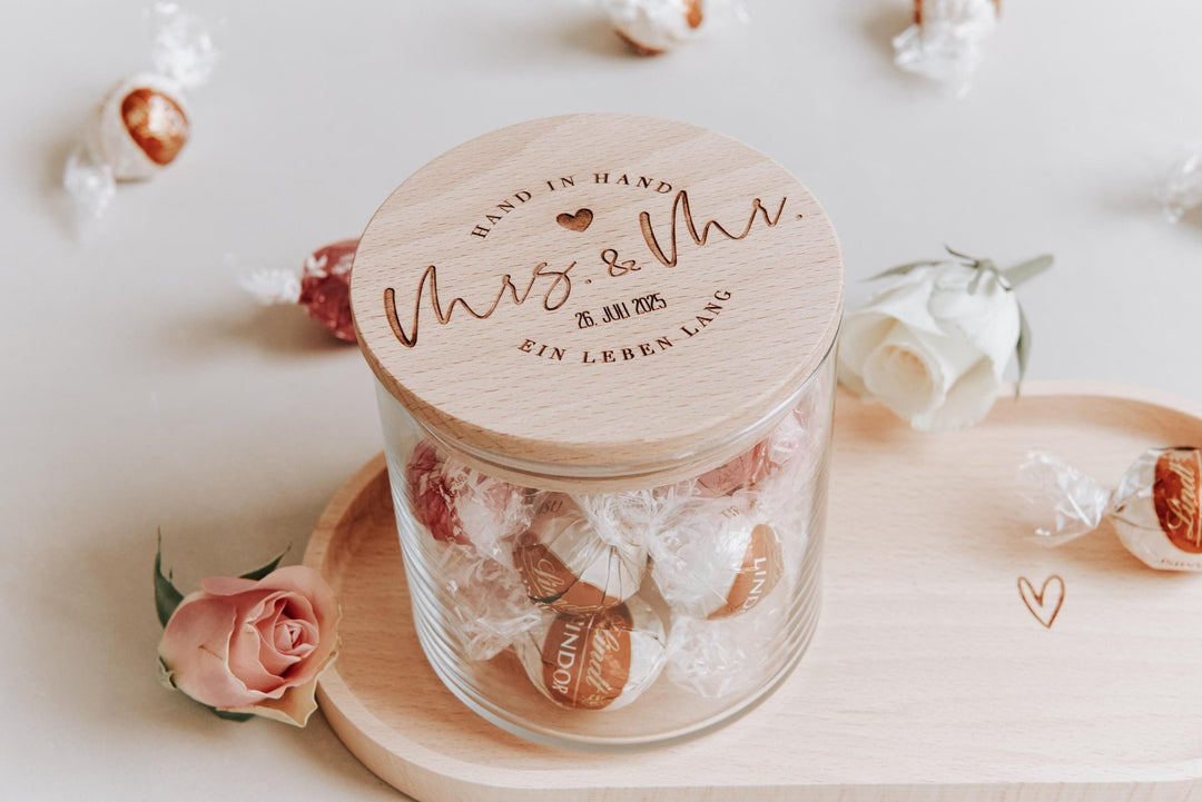 Hochzeitsglas "Mr & Ms" das Geschenk zur Hochzeit individuell, persönlich, nachhaltig und nützlich - Jellies Design