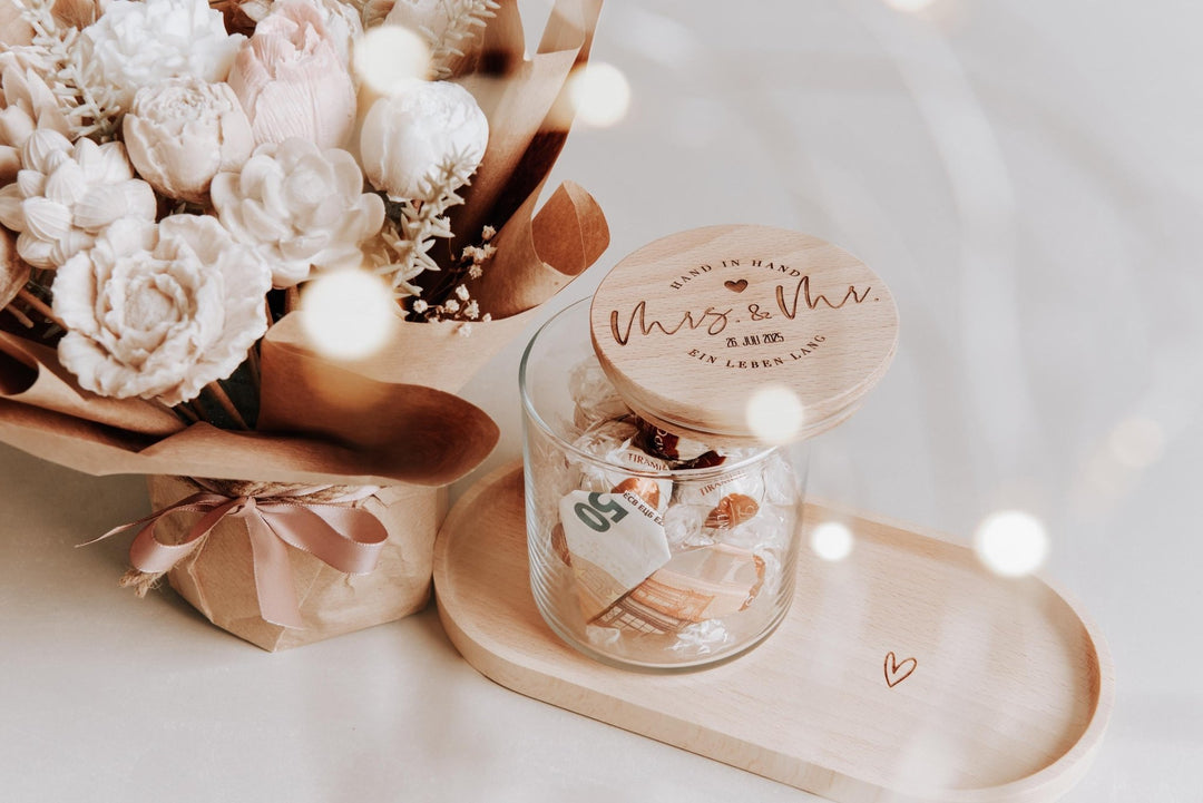 Hochzeitsglas "Mr & Ms" das Geschenk zur Hochzeit individuell, persönlich, nachhaltig und nützlich - Jellies Design