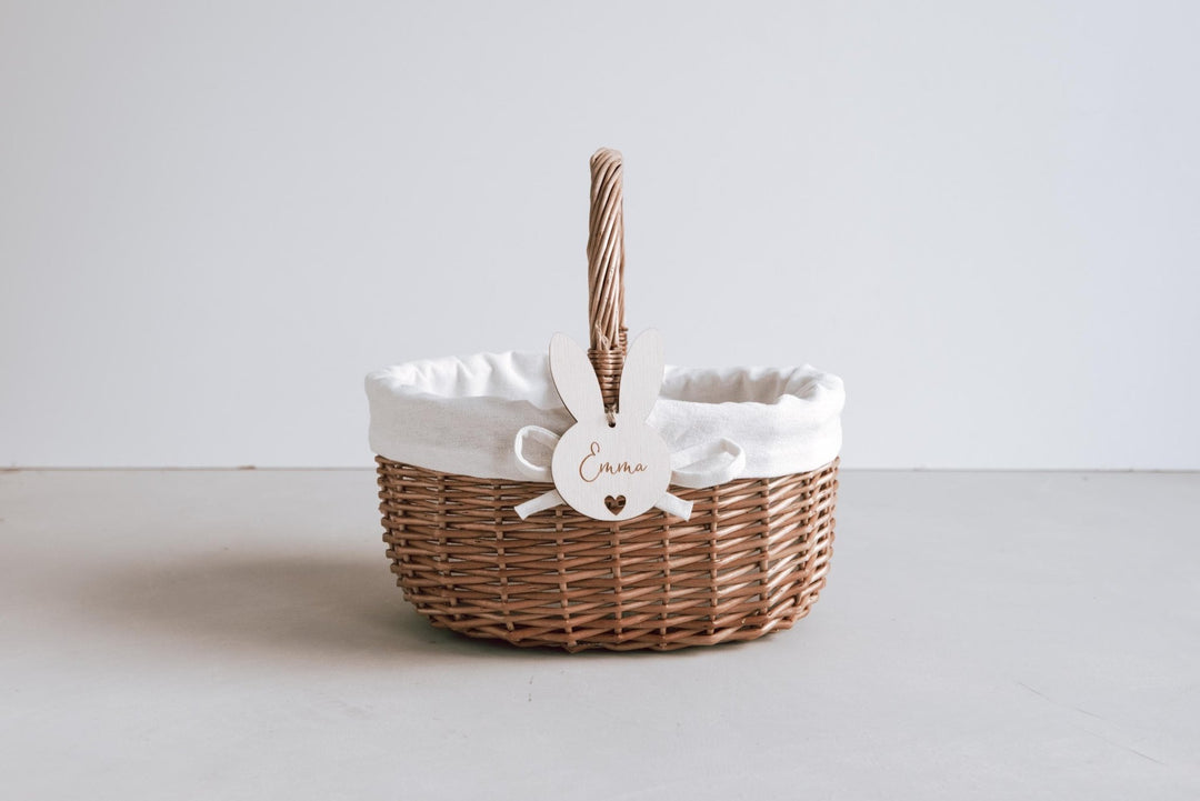 Osterkorb für Kinder mit personalisiertem Anhänger, aus Weide und Baumwolle mit 25 cm Höhe und Breite - Jellies Design