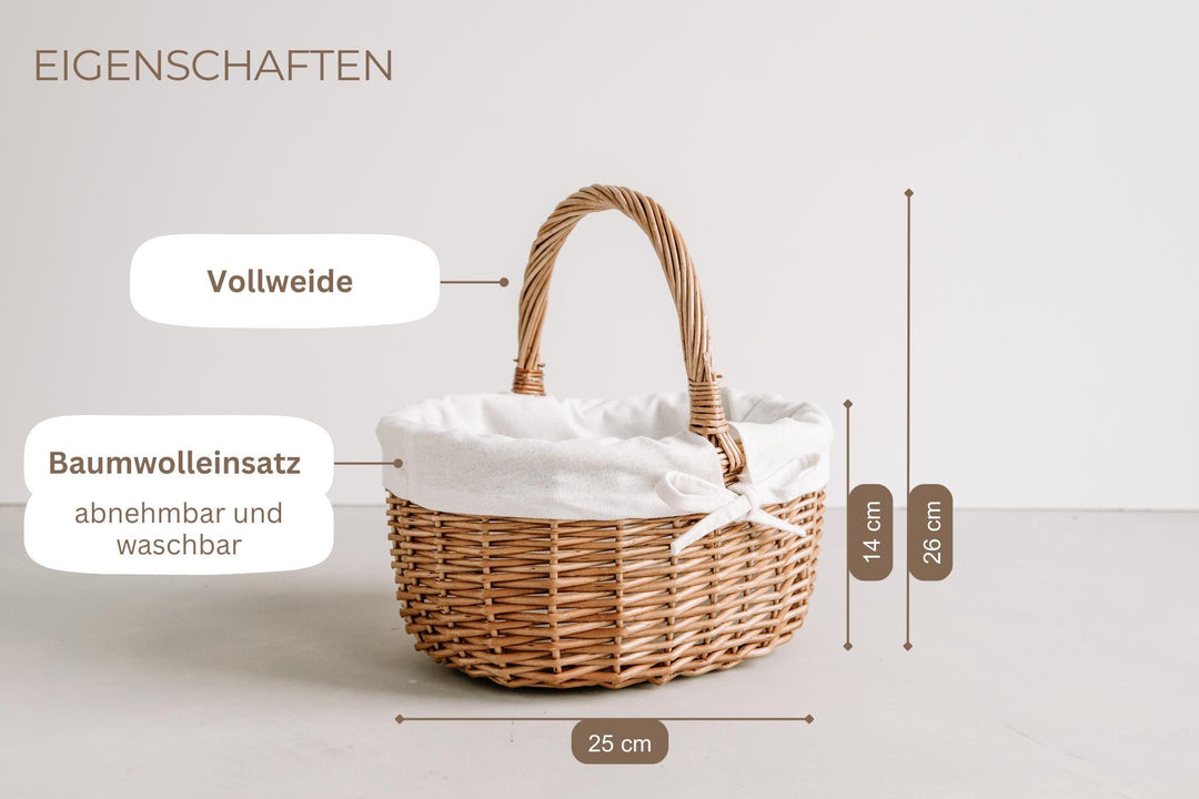 Osterkörbchen mit personalisiertem Anhänger für Kinder, aus Weide und Baumwolle - Jellies Design