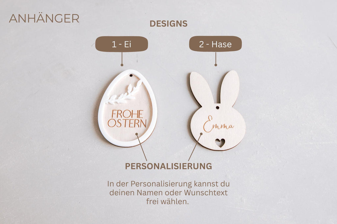 Osterkörbchen mit personalisiertem Anhänger für Kinder, aus Weide und Baumwolle - Jellies Design