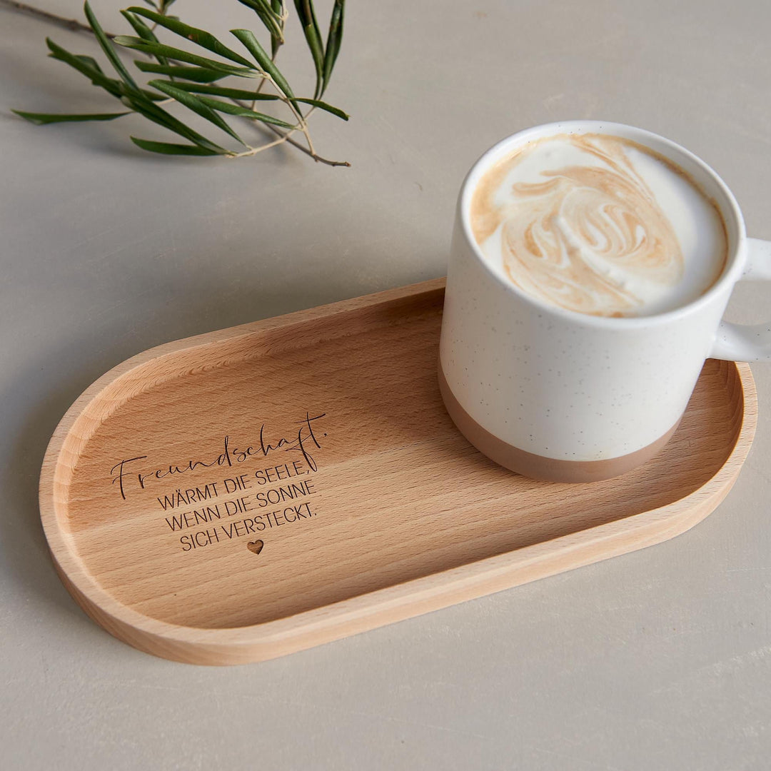 Holztablett aus Buche mit Gravur "Freundschaft" – personalisiertes Geschenk für die beste Freundin, in 2 Größen wählbar - Jellies Design