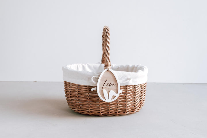 Osterkörbchen personalisiert aus Weide mit Anhänger – Osternest für Kinder, 26×25×20 cm, Baumwolleinsatz - Jellies Design