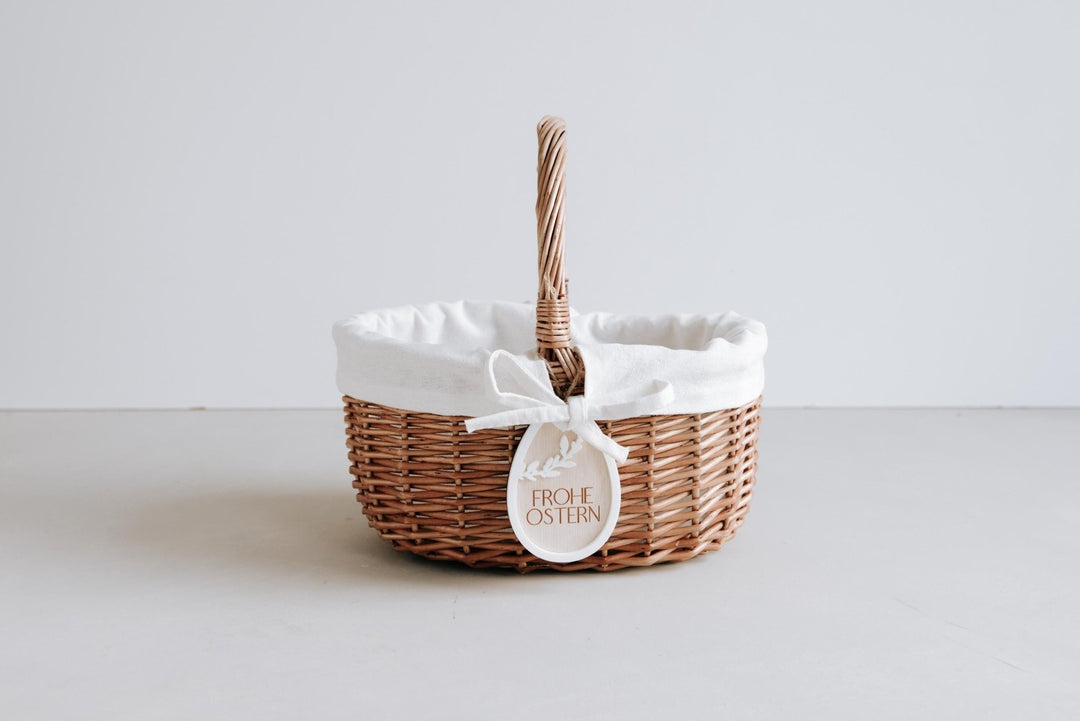 Osterkörbchen mit personalisiertem Anhänger für Kinder, aus Weide und Baumwolle - Jellies Design