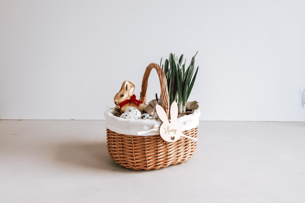 Osterkörbchen mit personalisiertem Anhänger für Kinder, aus Weide und Baumwolle - Jellies Design