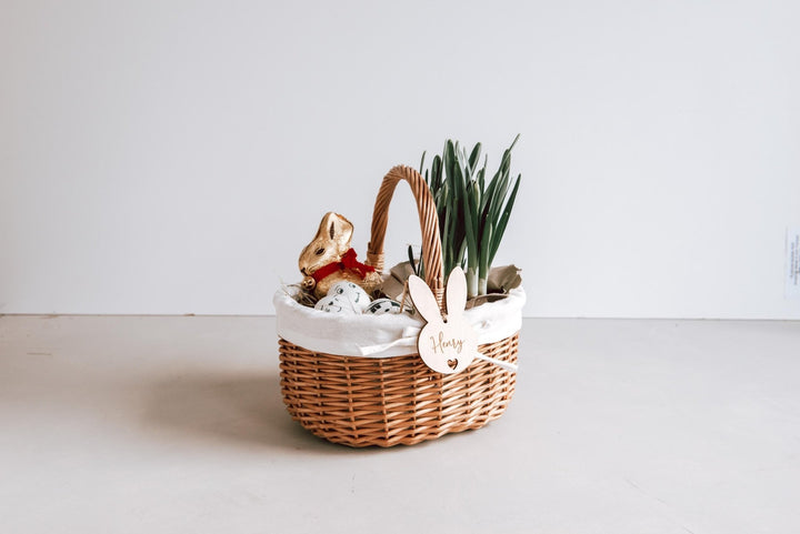 Osterkörbchen mit personalisiertem Anhänger für Kinder, aus Weide und Baumwolle - Jellies Design