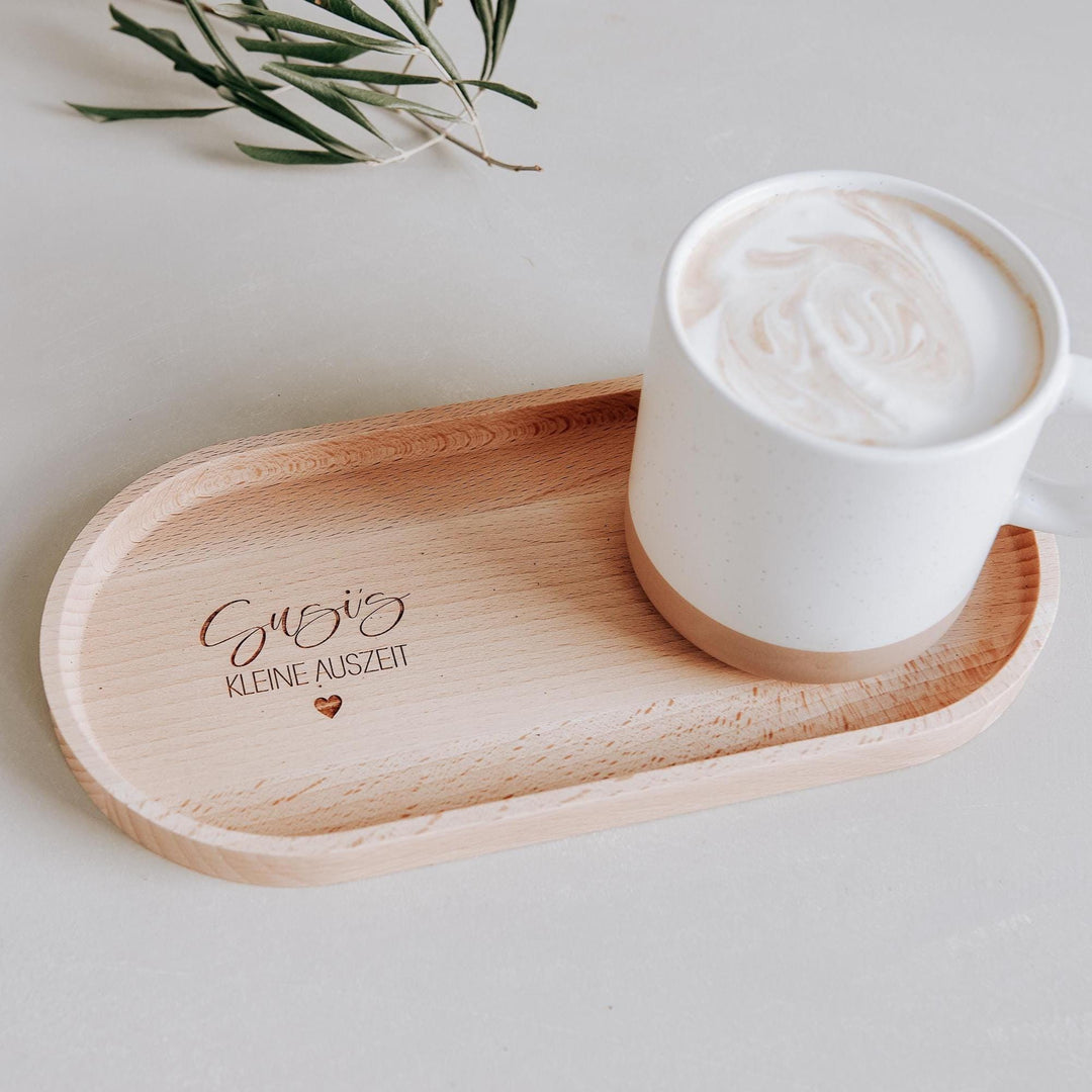 Holztablett aus Buche mit Gravur "kleine Auszeit" – personalisiertes Geschenk für die beste Freundin, in 2 Größen wählbar - Jellies Design
