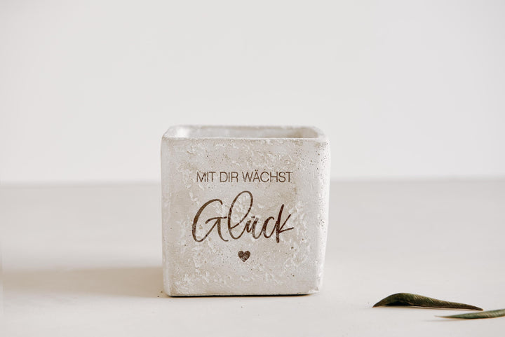 Blumentopf personalisiert für Geburtstag Freundin, Nachbarin "Mit Dir wächst Glück" - JelliesDesign - - Indoor Planters