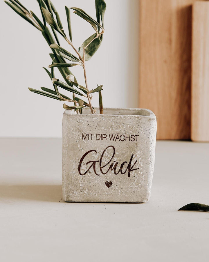 Blumentopf personalisiert für Geburtstag Freundin, Nachbarin "Mit Dir wächst Glück" - JelliesDesign - - Indoor Planters