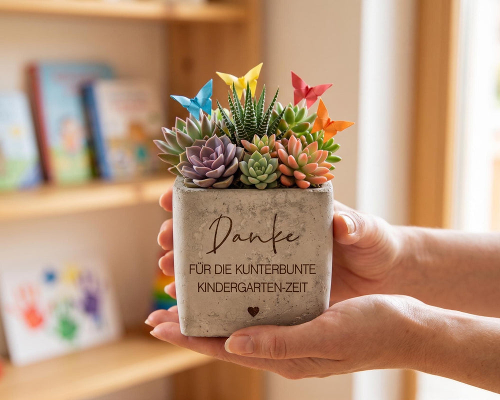 Abschiedsgeschenk Erzieherin oder Lehrerin "Danke für die kunterbunte Kindergarten-Zeit" Personalisierter Blumentopf - Geschenk Kindergarten - JelliesDesign - - Indoor Planters