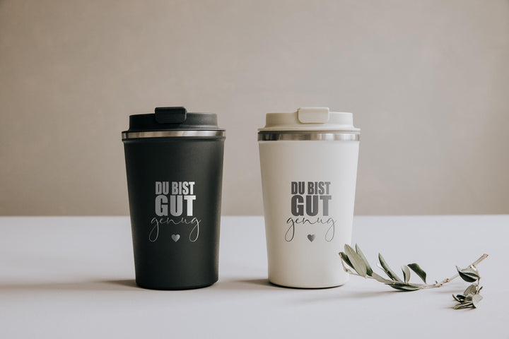 Thermobecher Edelstahl mit Gravur personalisiert, 350 ml – "Du bist gut genug" - JelliesDesign - Cups - Travel Mugs