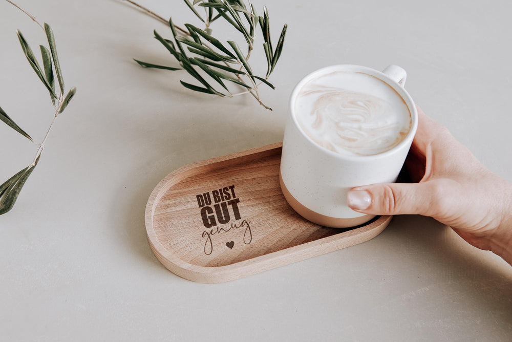 Holztablett Buche personalisiert mit "Du bist gut genug", Lasergravur – Motigvation Geschenk - JelliesDesign - Trays - Trays & Platters