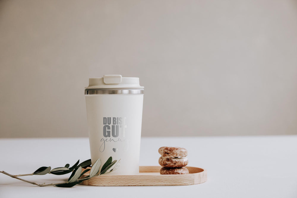 Thermobecher Edelstahl mit Gravur personalisiert, 350 ml – "Du bist gut genug" - JelliesDesign - Cups - Travel Mugs