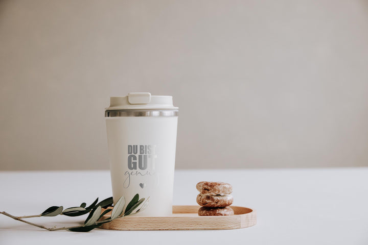 Thermobecher Edelstahl mit Gravur personalisiert, 350 ml – "Du bist gut genug" - JelliesDesign - Cups - Travel Mugs