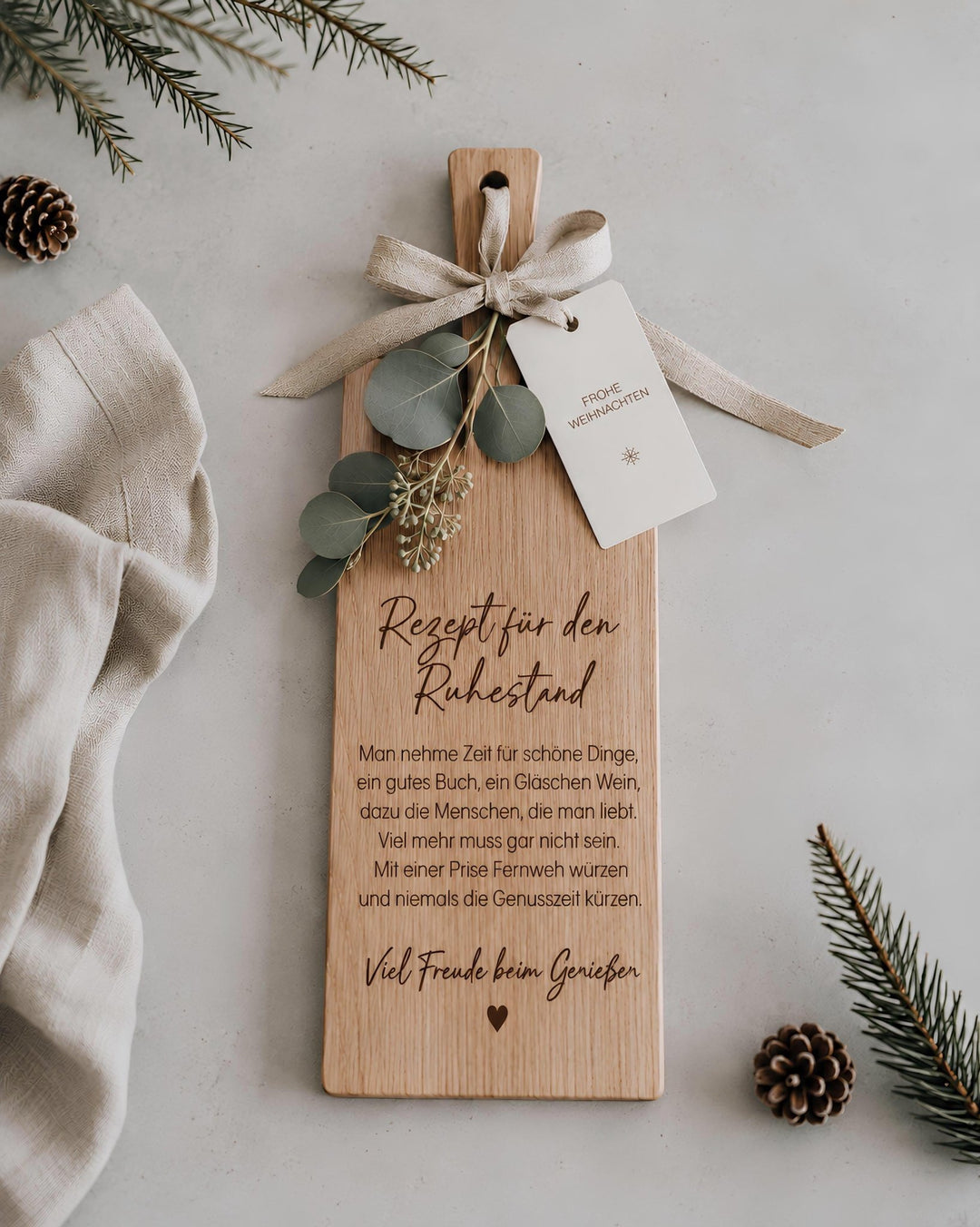 Ruhestand Geschenk Holzbrett • Rezept für den Ruhestand • Abschiedsgeschenk Kollegin Kollege • Rente Pensionierung • Eiche Lasergravur - Jellies Design