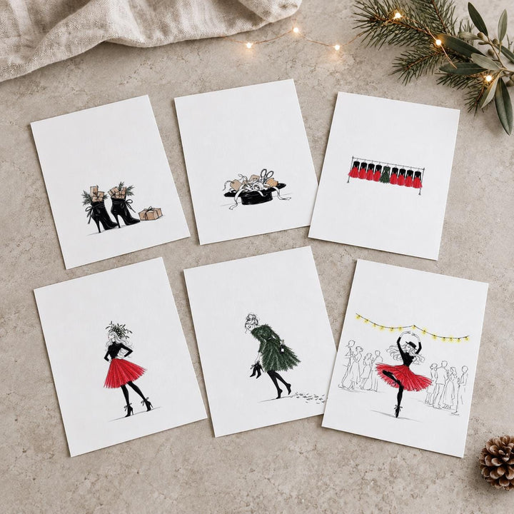 Weihnachtskarten Set 6 Stück, handgezeichnete Illustrationen – Postkarten A6 bunt &amp; schwarz-weiß, Grußkarten für Weihnachtspost - Jellies Design