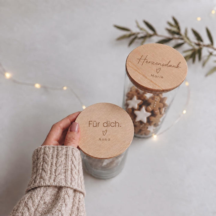 Vorratsglas mit Gravur personalisiert | Weihnachtsgeschenk Adventszeit | Keksglas Plätzchenglas Holzdeckel | Geschenk Lieblingsmensch - JelliesDesign - Storage Jars - Cookie Jars