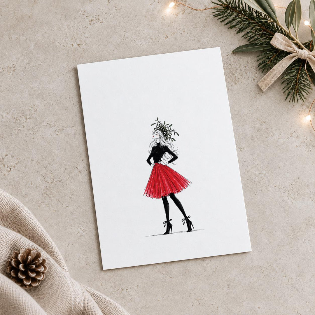 Weihnachtskarten Set 6 Stück, handgezeichnete Illustrationen – Postkarten A6 bunt &amp; schwarz-weiß, Grußkarten für Weihnachtspost - Jellies Design