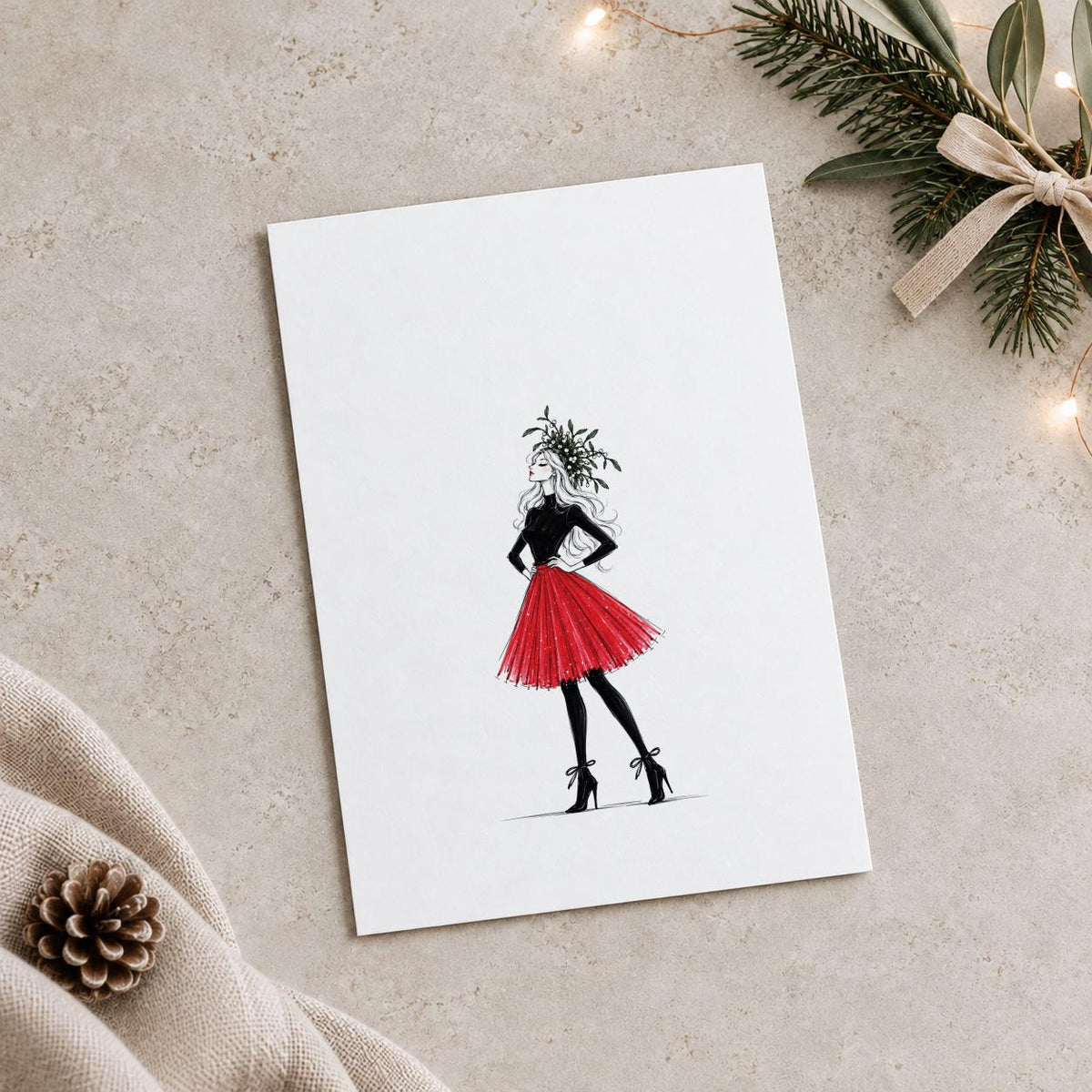 Weihnachtskarten Set 6 Stück, handgezeichnete Illustrationen – Postkarten A6 bunt & schwarz-weiß, Grußkarten für Weihnachtspost - Jellies Design