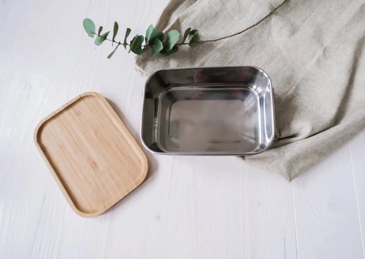 Lunchbox aus Edelstahl mit Holzdeckel "Zebrafreunde" personalisierbar
