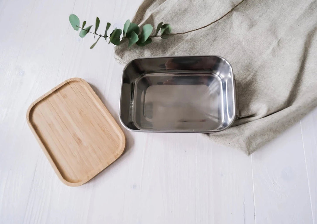 Lunchbox aus Edelstahl mit Holzdeckel "Waldtierfreunde" personalisierbar