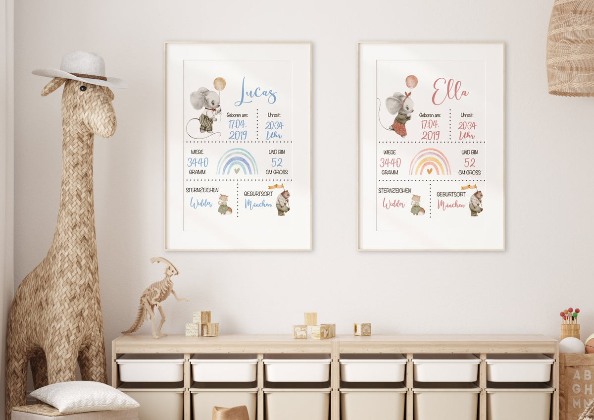 Kinderzimmer Poster mit Geburtsdaten - Jellies Design