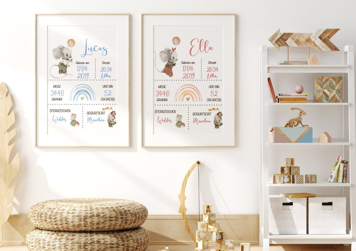 Kinderzimmer Poster mit Geburtsdaten - Jellies Design