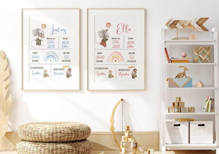 Kinderzimmer Poster mit Geburtsdaten - Jellies Design