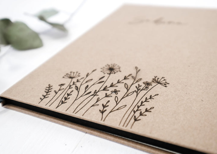 Notizbuch DIN A5 mit Kraftpapier Cover Wildblumenmotiv, personalisierbar - Jellies Design