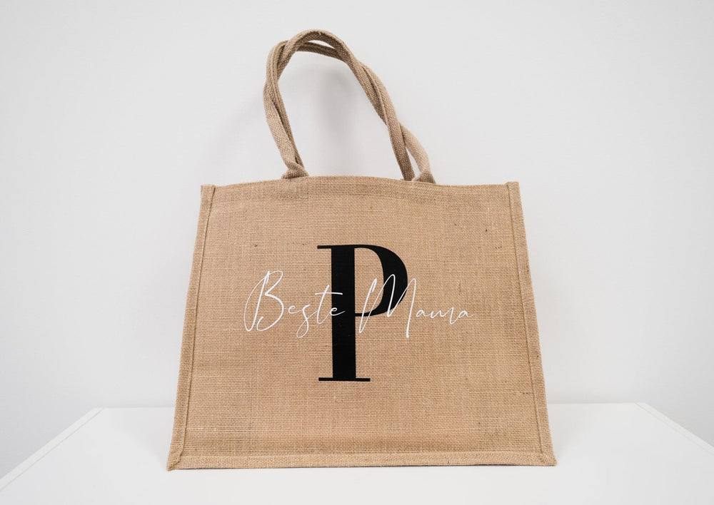 Jutetasche"Beste Mama" mit Monogramm P - Jellies Design