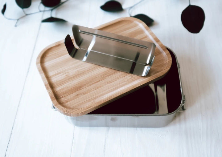 Lunchbox aus Edelstahl mit Holzdeckel "Waldtierfreunde" personalisierbar