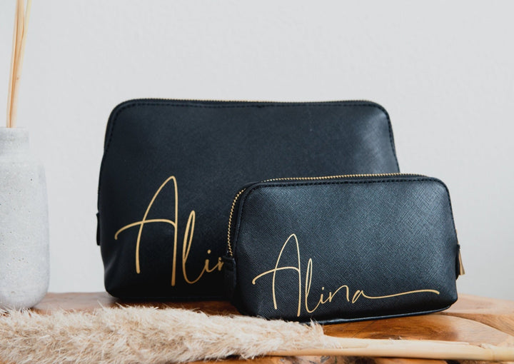 Kosmetiktasche Set schwarz mit Namen