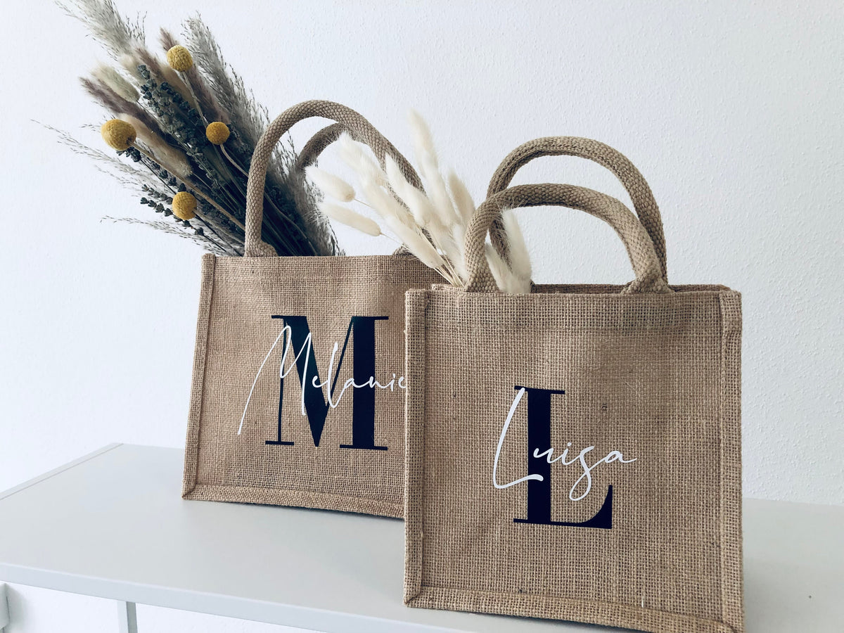 Jutetasche in natur mit Monogramm, personalisierbar - JelliesDesign - Jute Bag - Totes