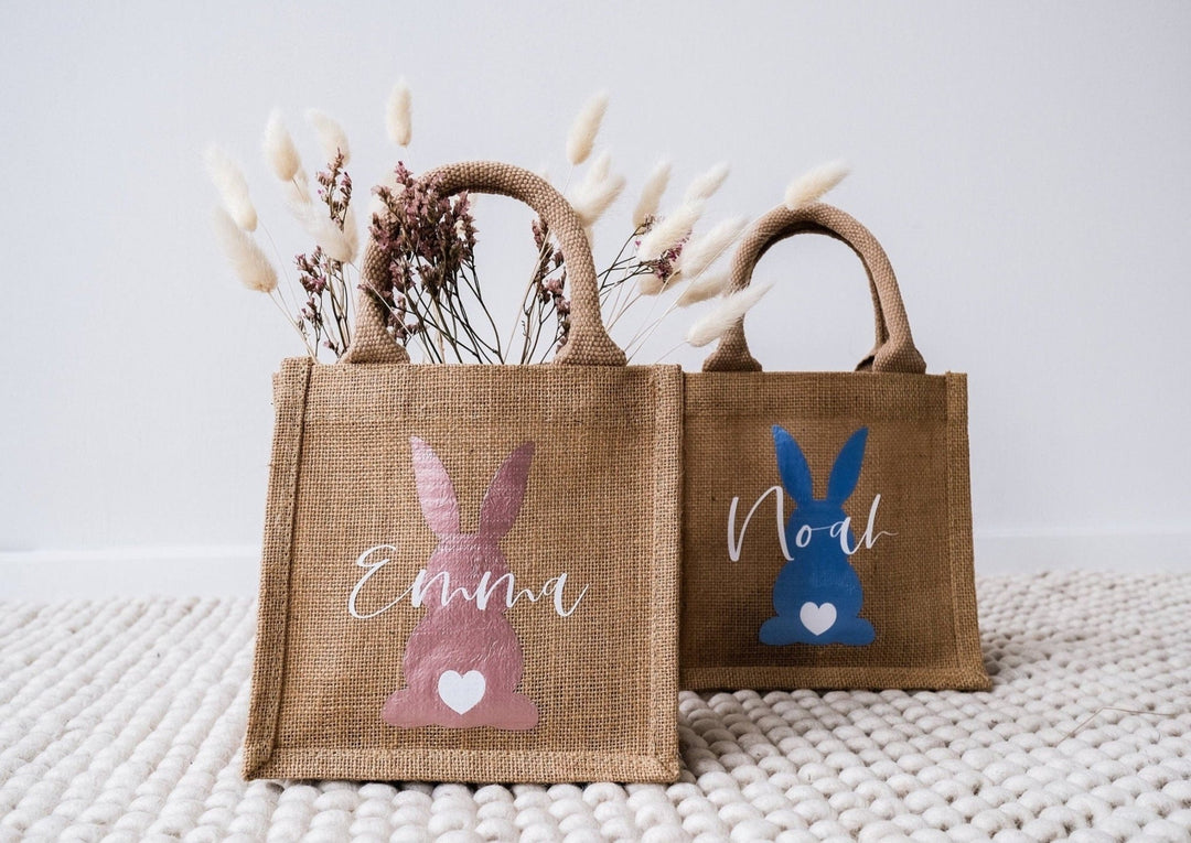 Jutetasche zu Ostern personalisierbar "Hase mit Puschel" - Jellies Design