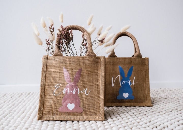 Jutetasche zu Ostern personalisierbar "Hase mit Puschel" - Jellies Design