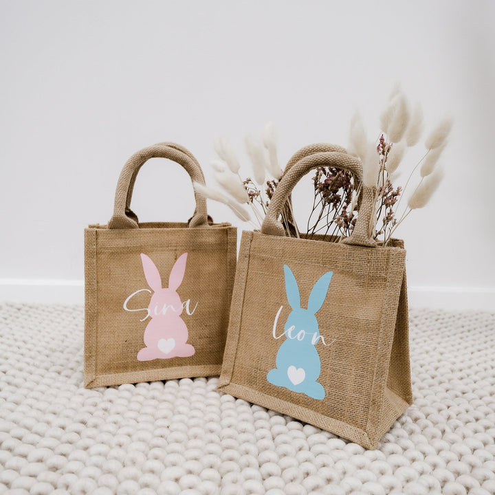 Jutetasche zu Ostern personalisierbar "Hase mit Puschel" - Jellies Design