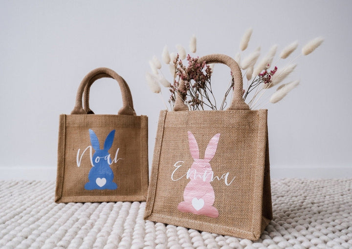 Jutetasche zu Ostern personalisierbar "Hase mit Puschel" - Jellies Design