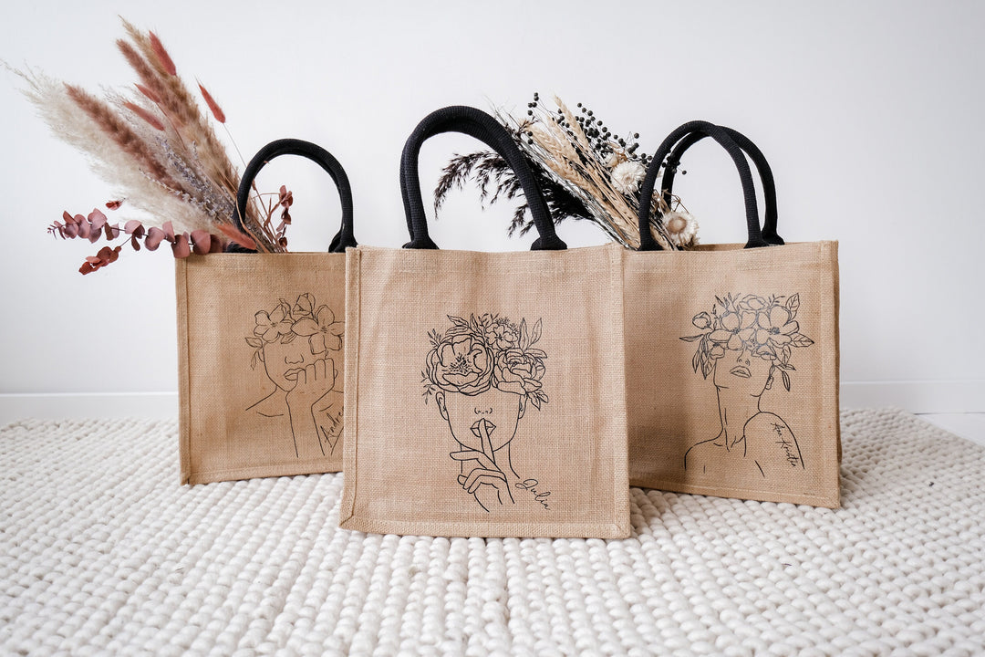 Jutetasche personalisierbar, "Line-Art" - JelliesDesign - Jute Bag - Totes