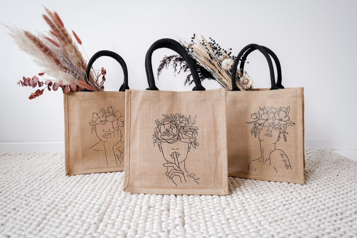Jutetasche personalisierbar, "Line-Art" - JelliesDesign - Jute Bag - Totes